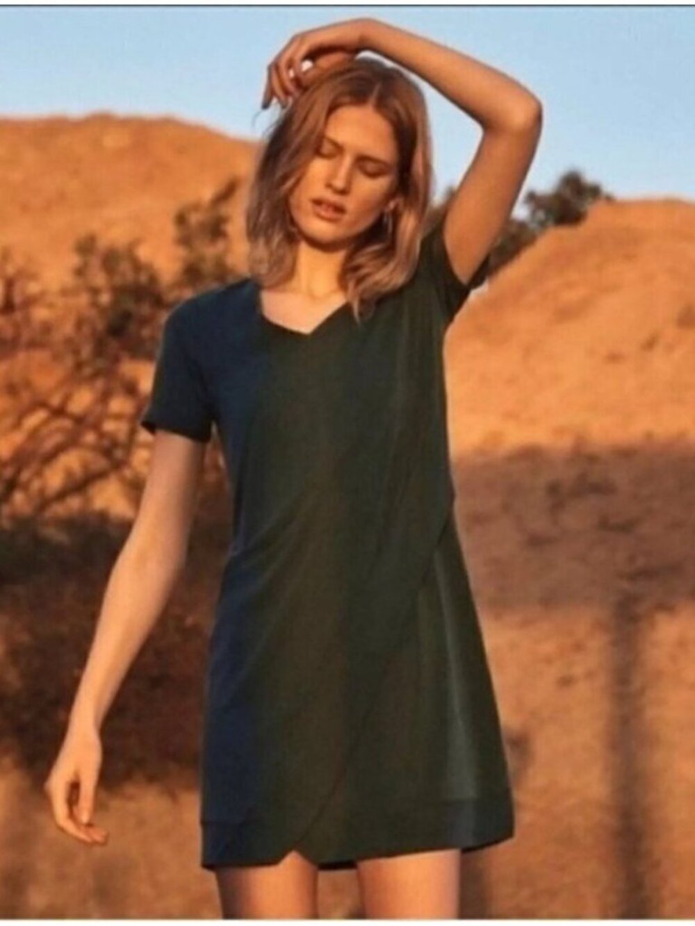 Anthropologie Dolan Left Coast dark green tunic dress size XS cupro lightweight
